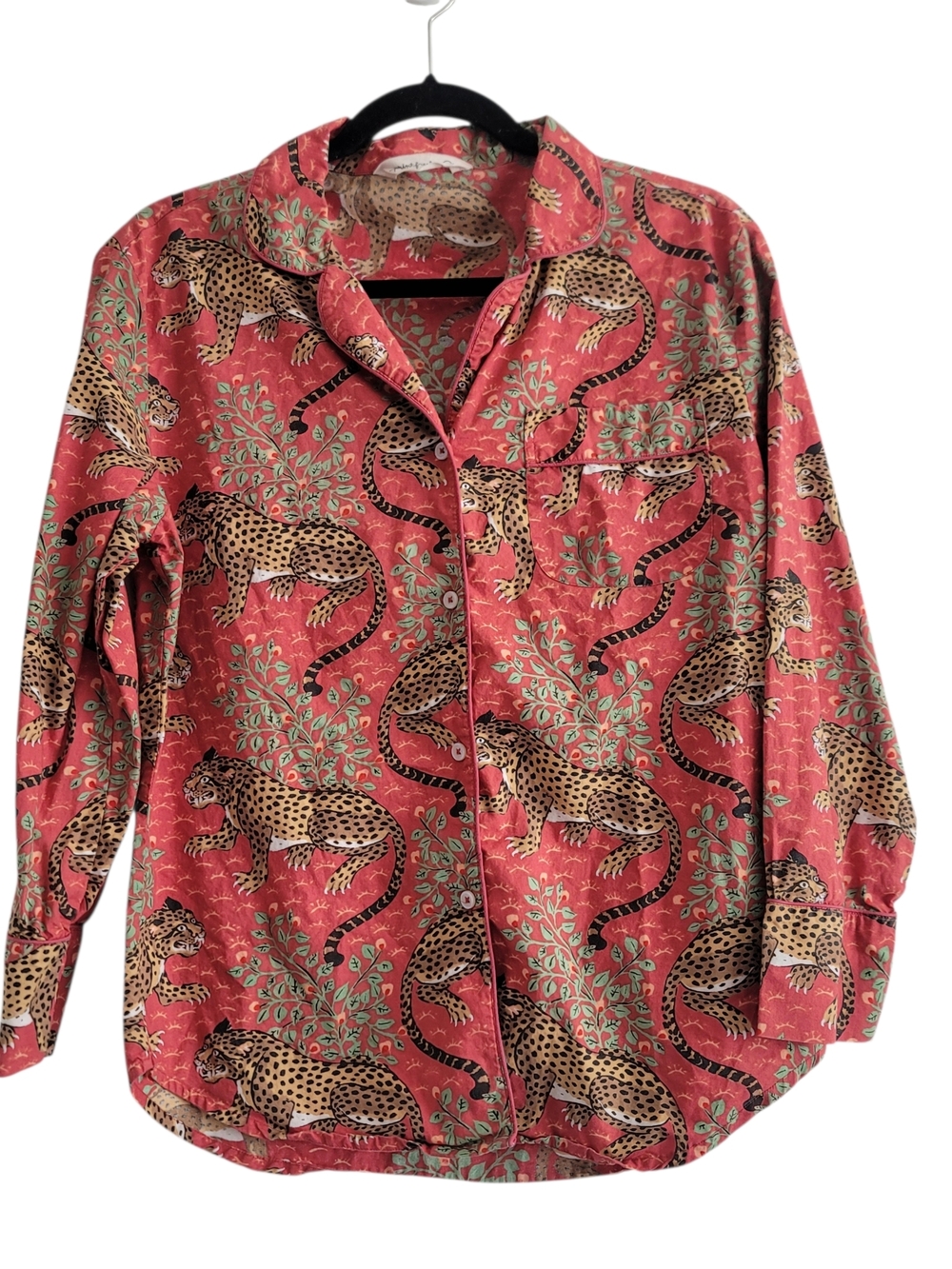 Print Fresh XS Bagheera Leopard Long Sleeve Cotton Button Front Pajama Top Shirt